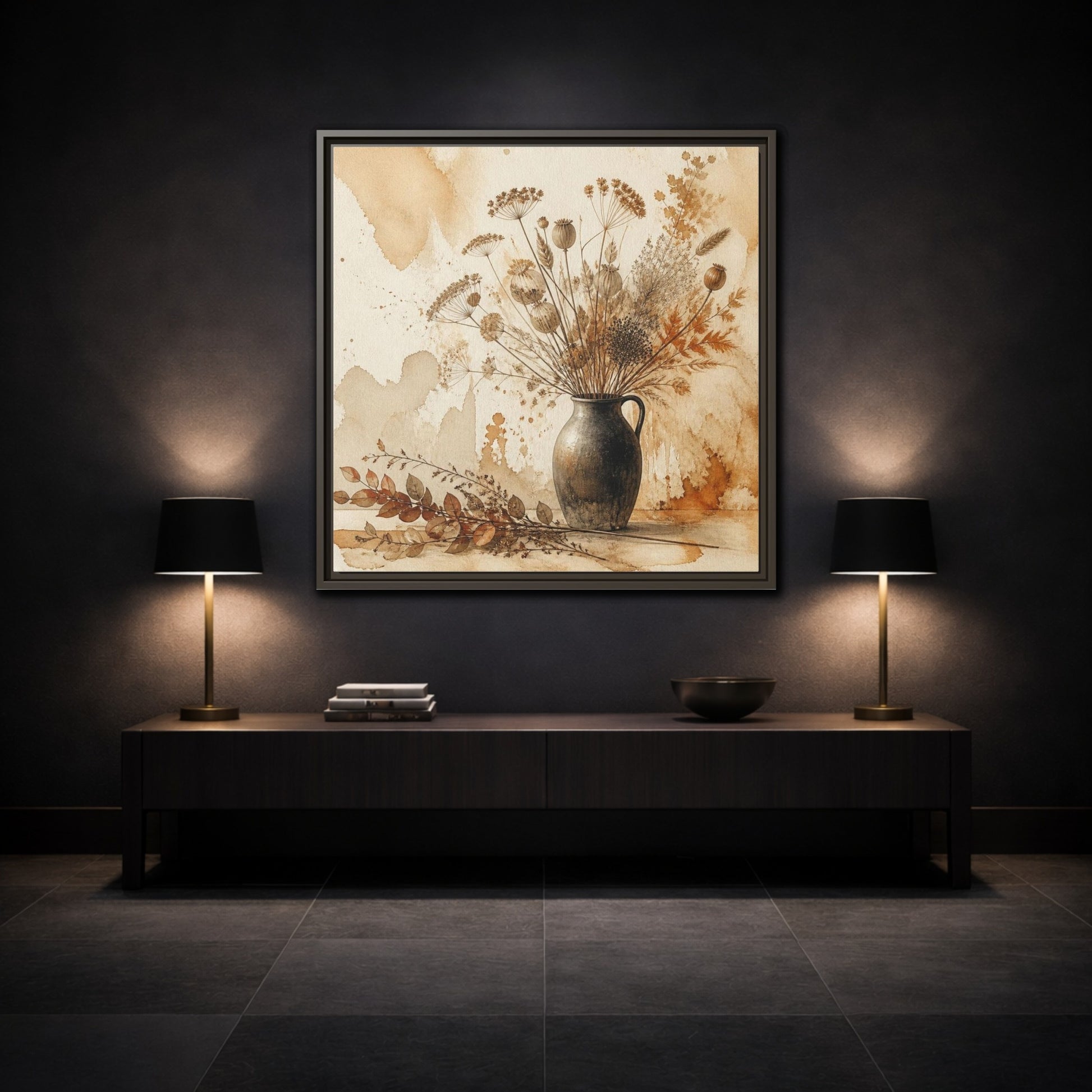 Mockup 3. Scandinavian Jug With Dried Botanicals shown as framed canvas print
