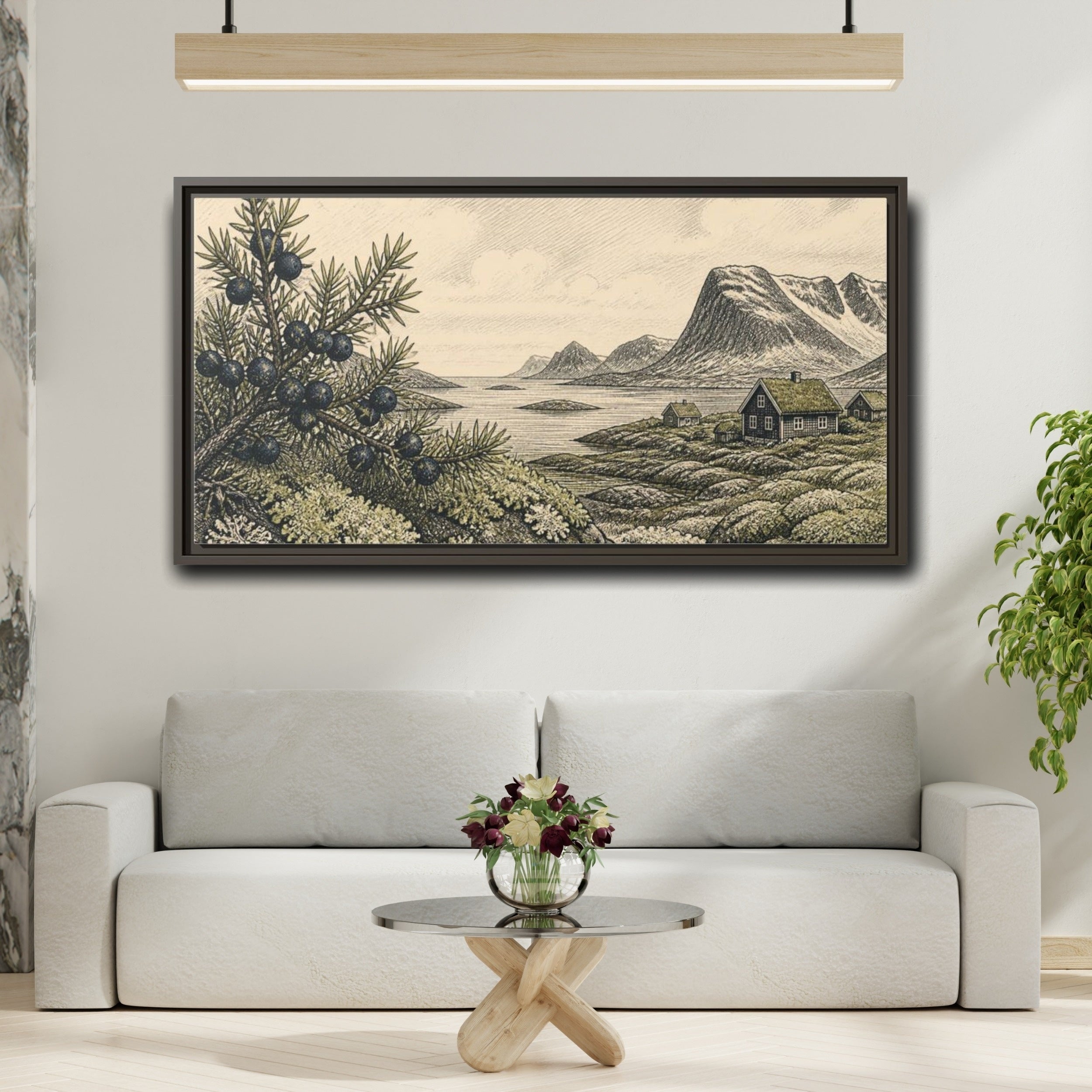 Nordic Juniper Landscape Framed Canvas Print - YesArtYes