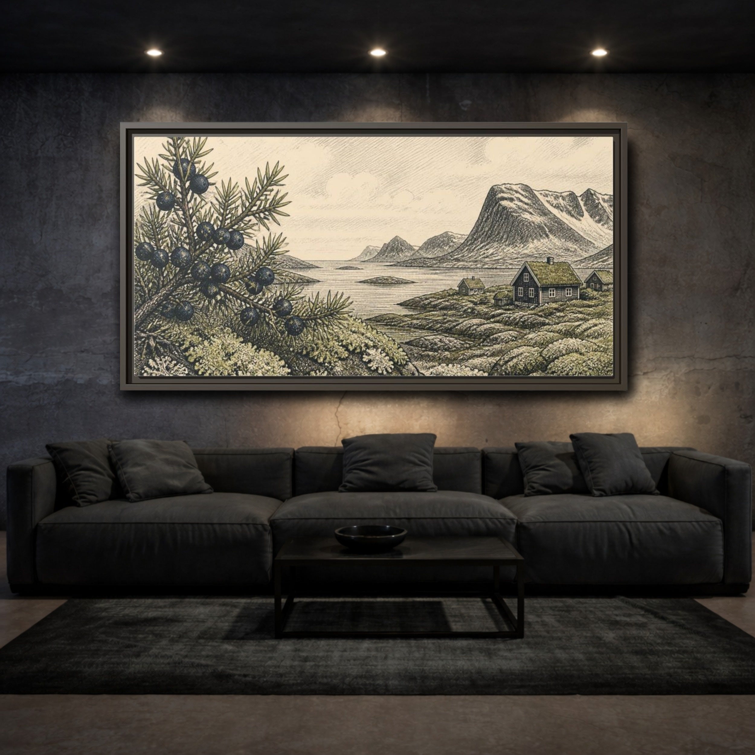 Nordic Juniper Landscape Framed Canvas Print - YesArtYes