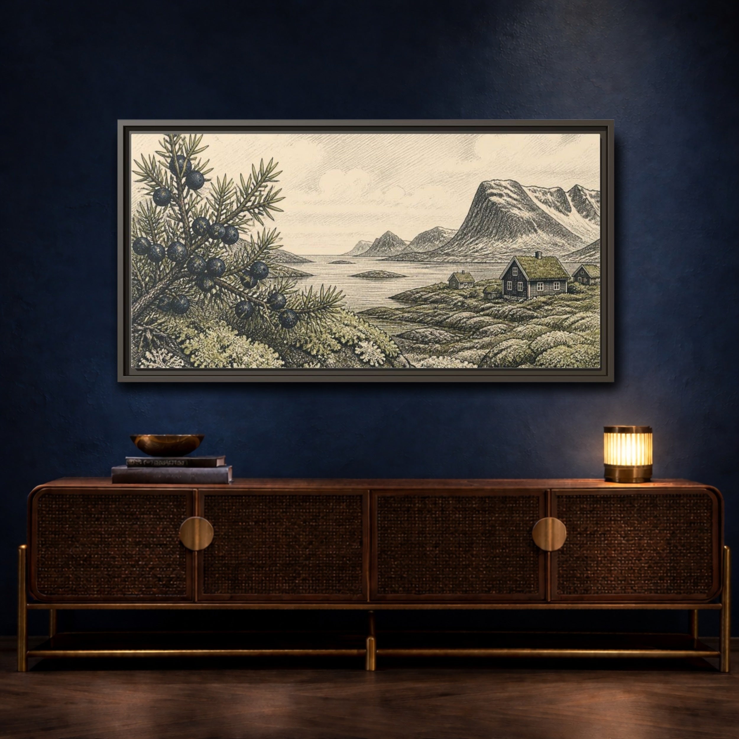 Nordic Juniper Landscape Framed Canvas Print - YesArtYes