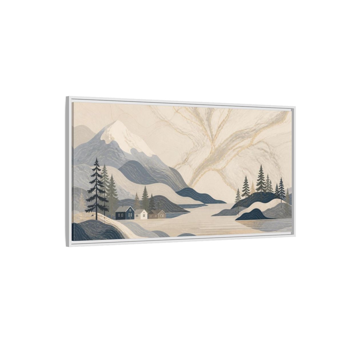 Side Mockup 3. Scandinavian Marble Mountains shown as framed canvas print