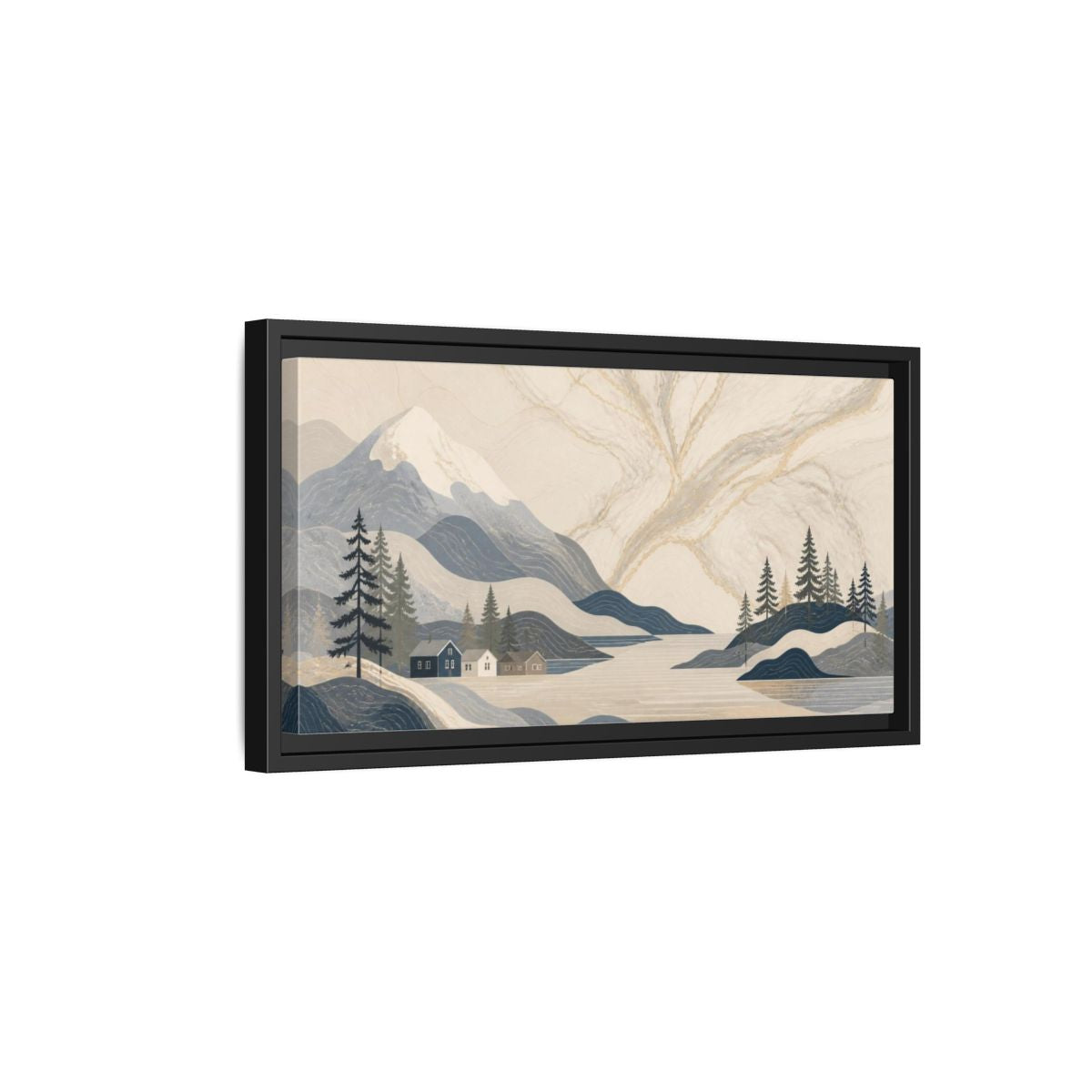 Side Mockup 8. Scandinavian Marble Mountains shown as framed canvas print