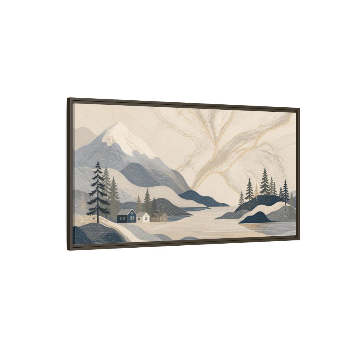 Side Mockup 4. Scandinavian Marble Mountains shown as framed canvas print