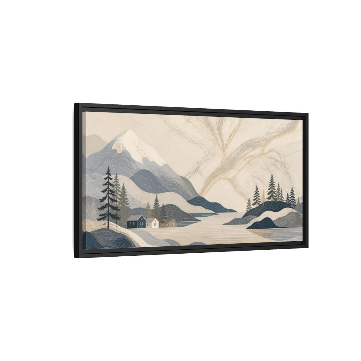Side Mockup 2. Scandinavian Marble Mountains shown as framed canvas print