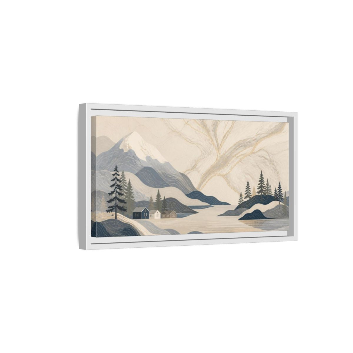 Side Mockup 6. Scandinavian Marble Mountains shown as framed canvas print
