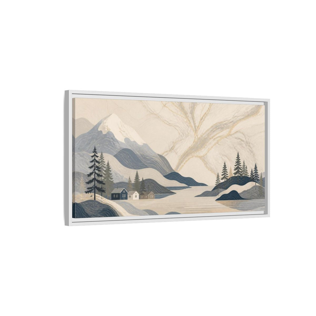 Side Mockup 1. Scandinavian Marble Mountains shown as framed canvas print