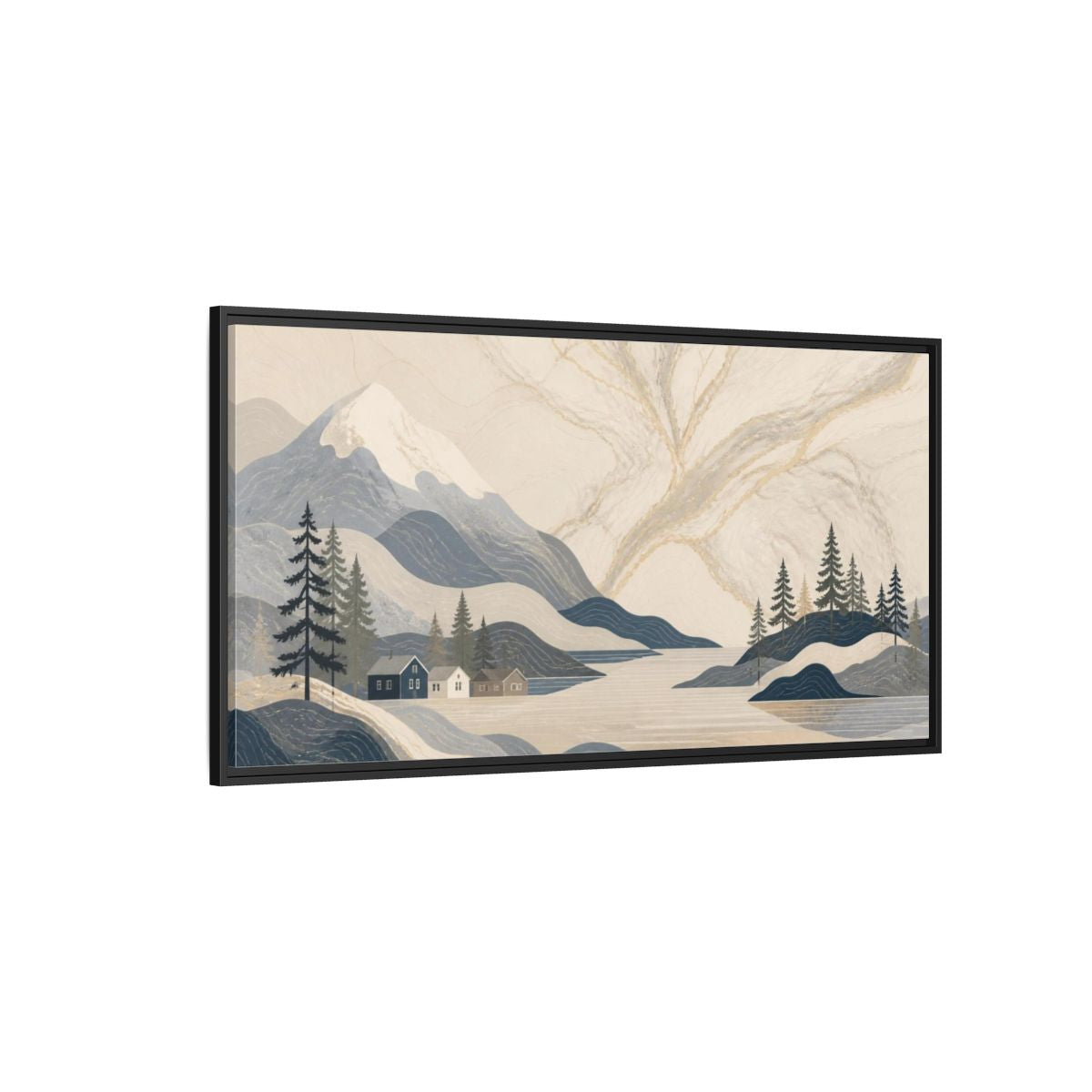 Side Mockup 5. Scandinavian Marble Mountains shown as framed canvas print