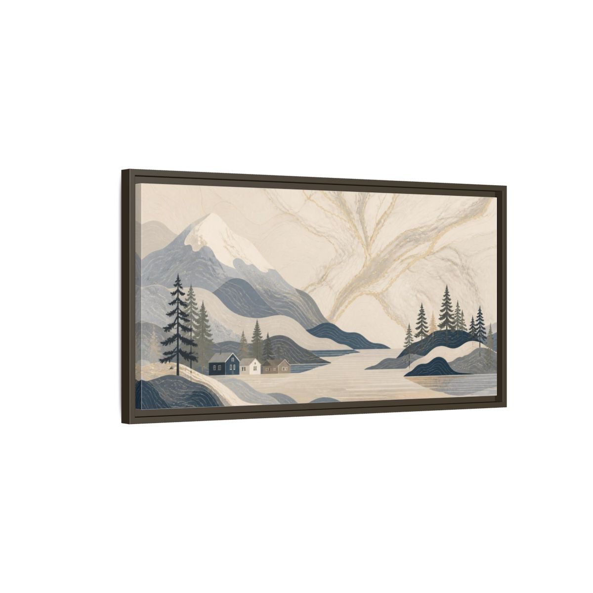 Main Mockup. Scandinavian Marble Mountains shown as framed canvas print