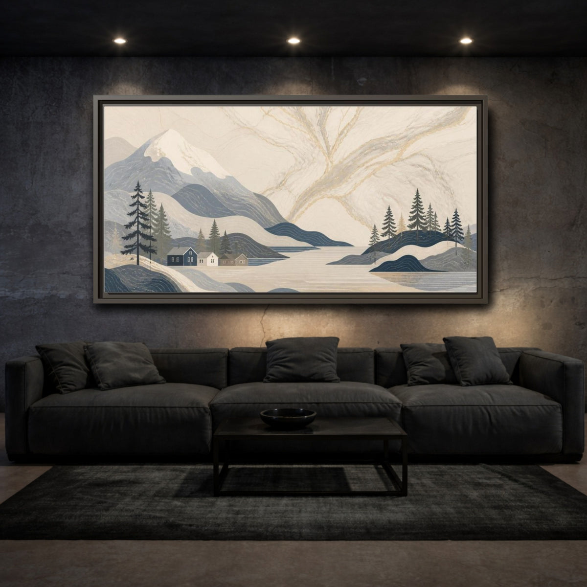 Mockup 3. Scandinavian Marble Mountains shown as framed canvas print