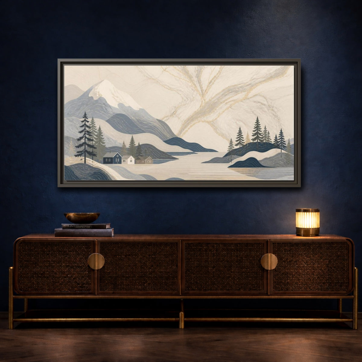 Mockup 4. Scandinavian Marble Mountains shown as framed canvas print
