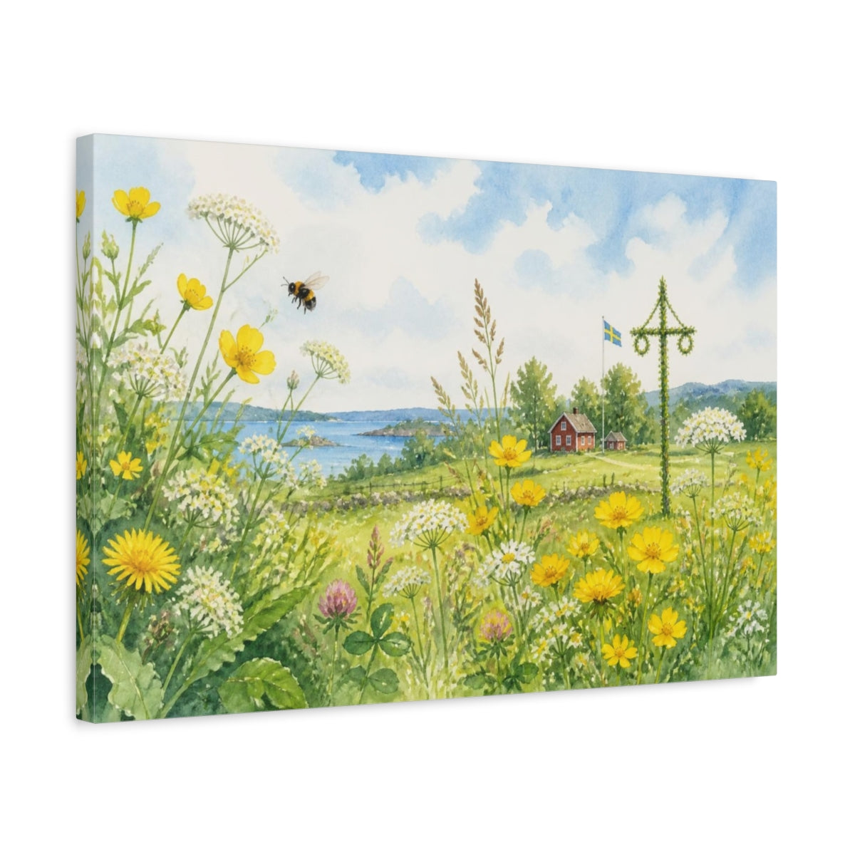 Side Mockup 3. Scandinavian Meadow Wildflowers shown as canvas print