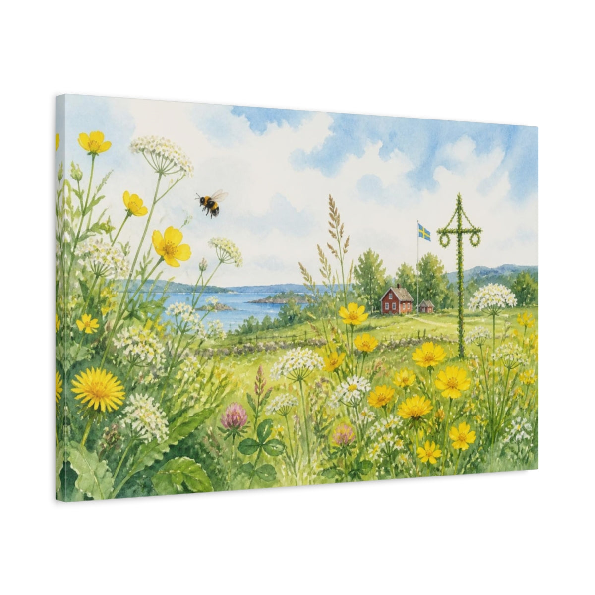 Side Mockup 2. Scandinavian Meadow Wildflowers shown as canvas print