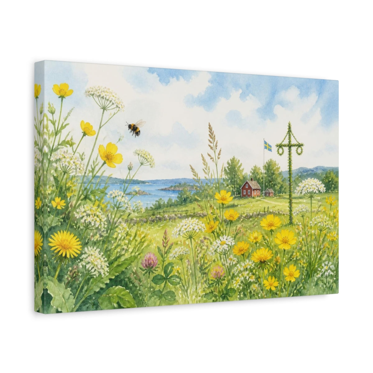 Side Mockup 4. Scandinavian Meadow Wildflowers shown as canvas print
