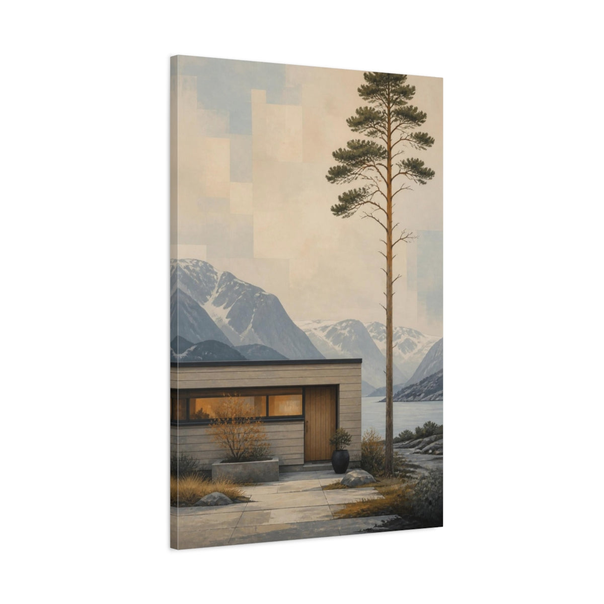 Main Mockup. Scandinavian Pine Retreat shown as canvas print