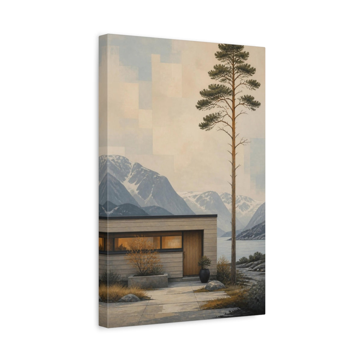 Side Mockup 4. Scandinavian Pine Retreat shown as canvas print
