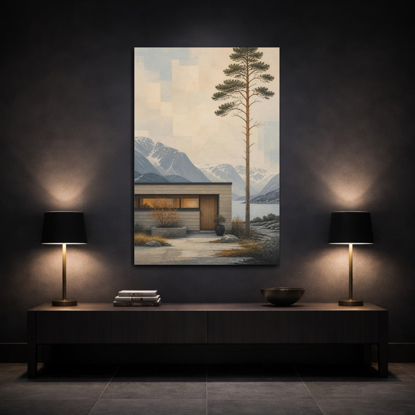 Mockup 3. Scandinavian Pine Retreat shown as canvas print