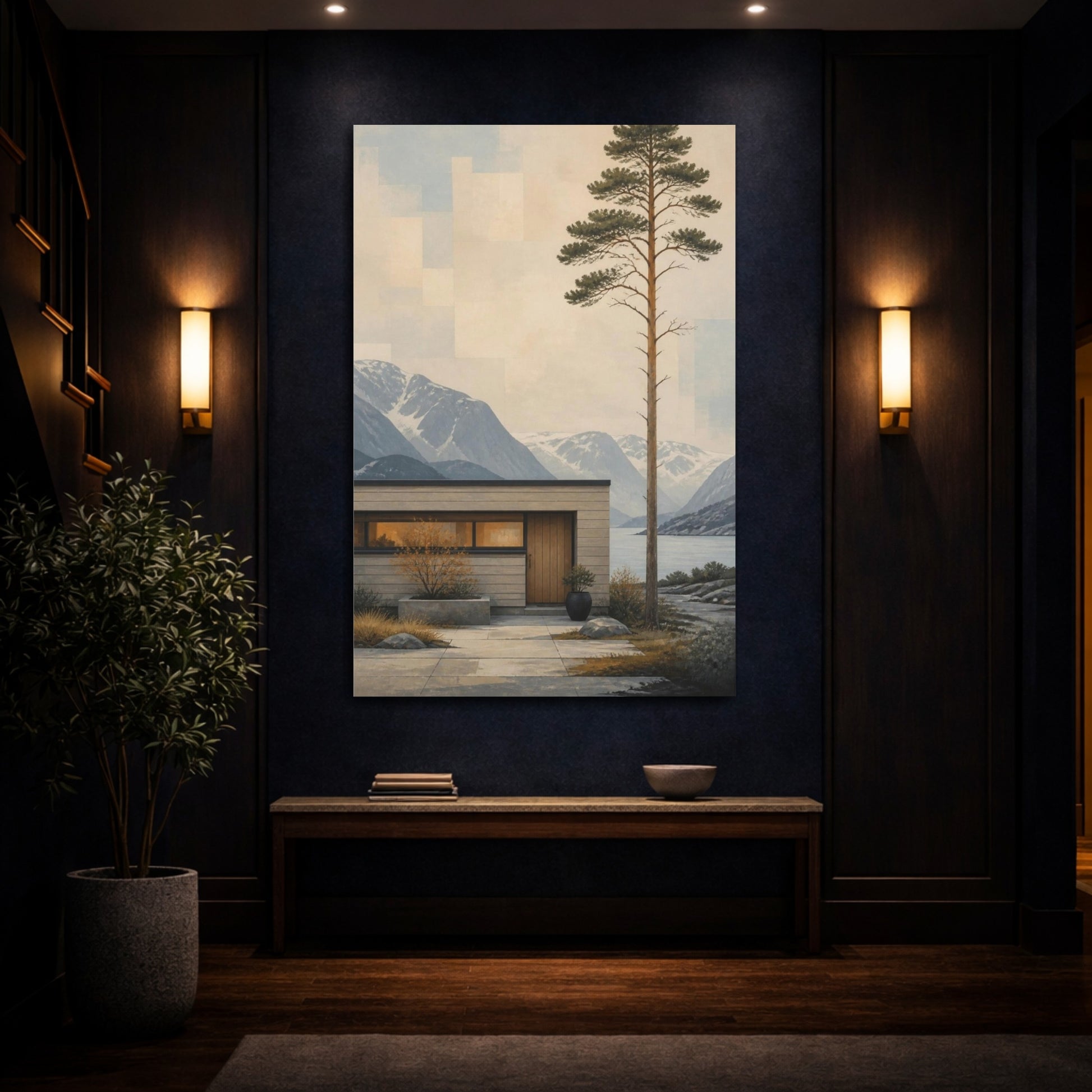 Mockup 4. Scandinavian Pine Retreat shown as canvas print