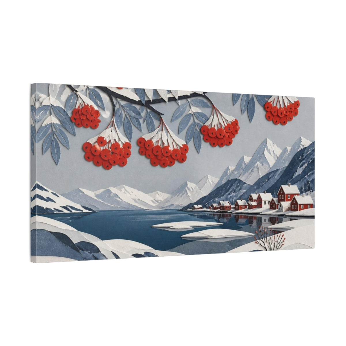 Side Mockup 1. Scandinavian Rowan Berries shown as canvas print