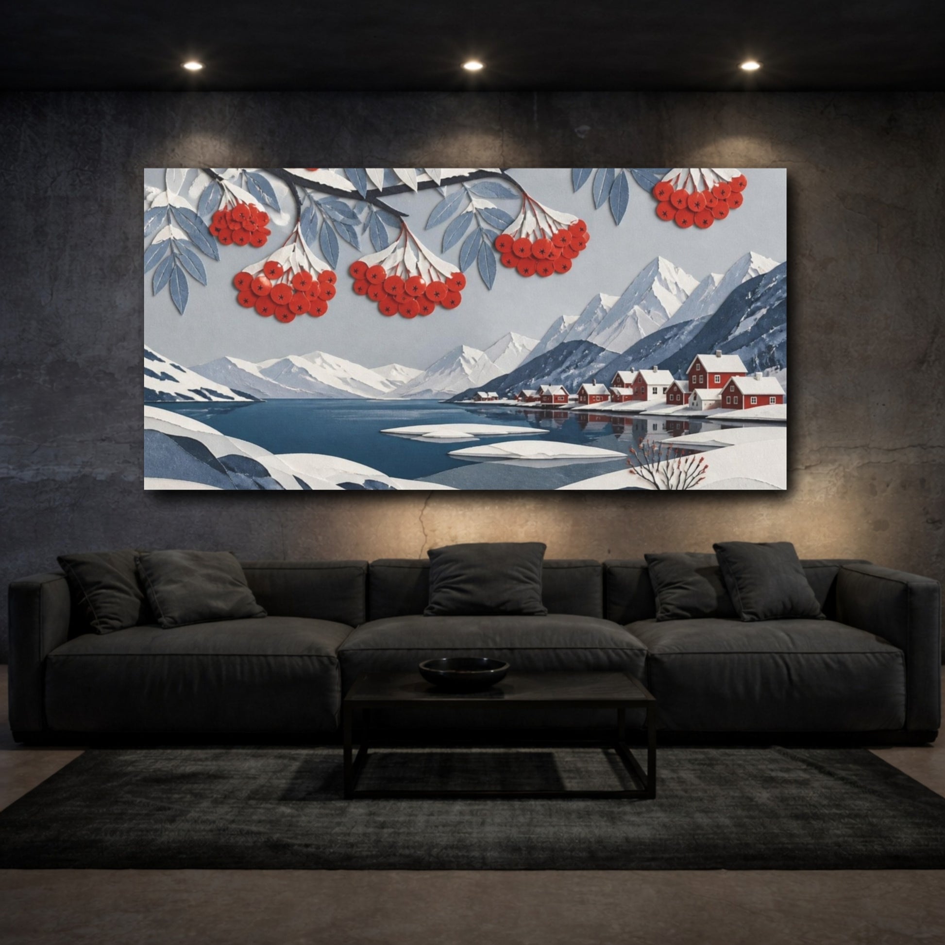 Mockup 3. Scandinavian Rowan Berries shown as canvas print