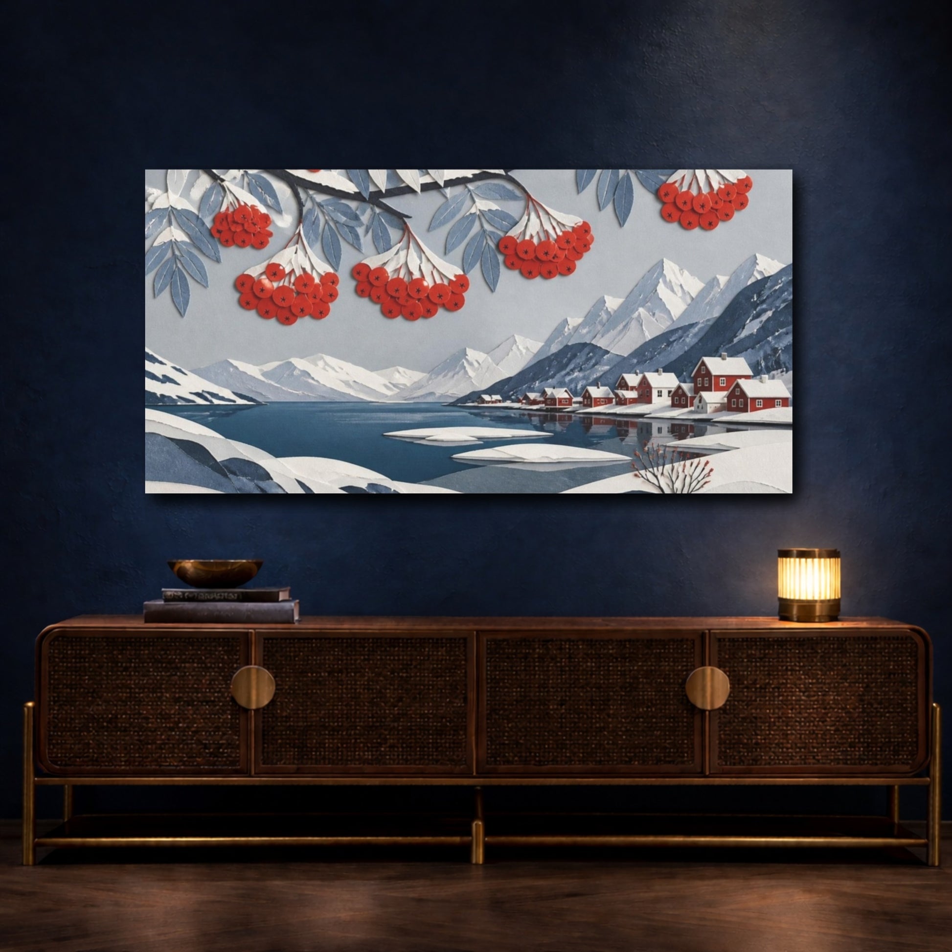 Mockup 4. Scandinavian Rowan Berries shown as canvas print