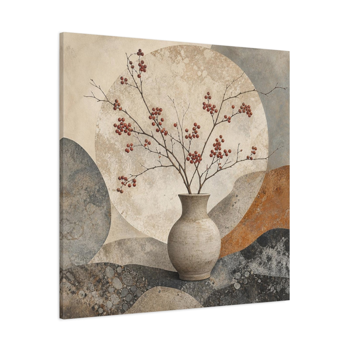 Side Mockup 1. Scandinavian Stoneware Vase shown as canvas print