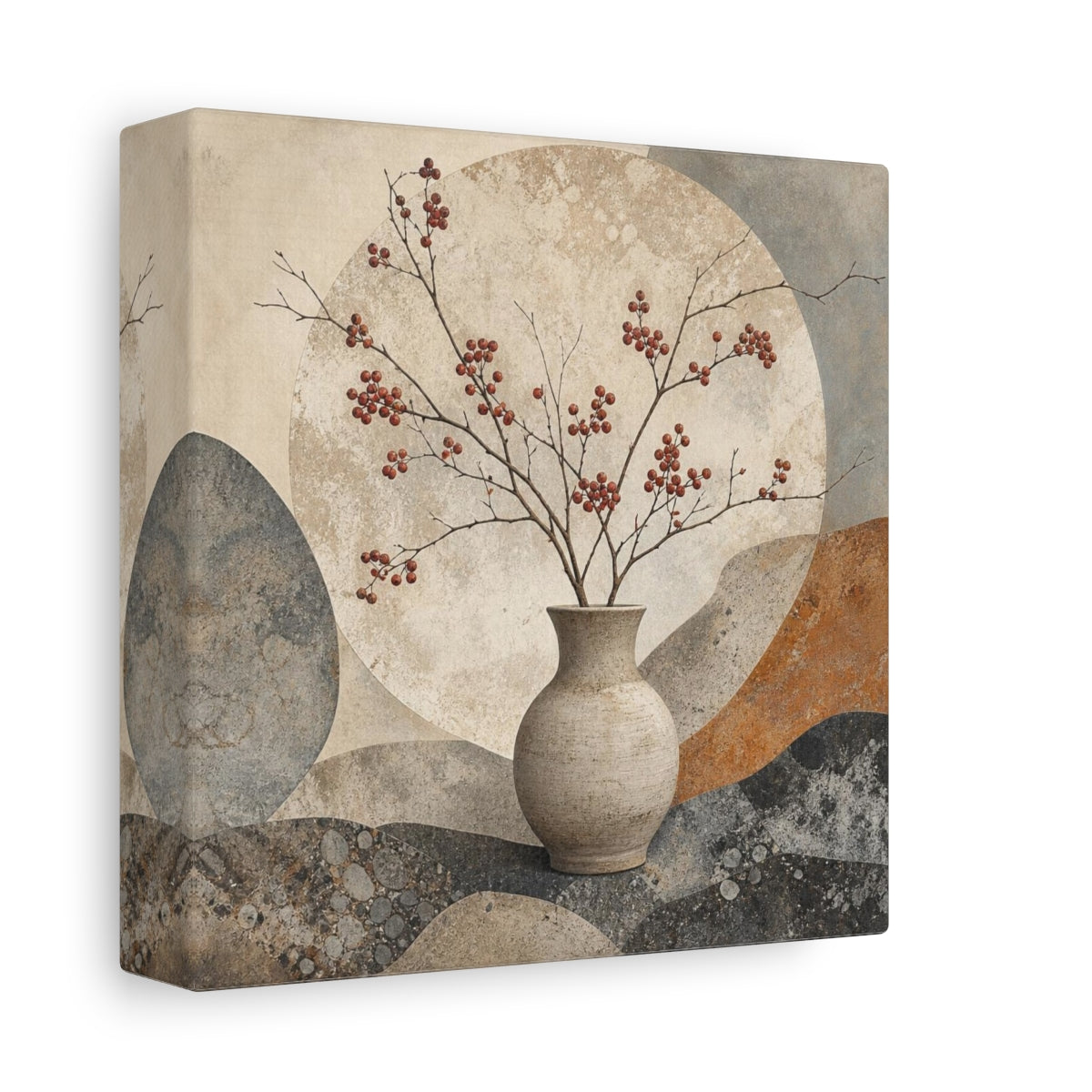 Side Mockup 2. Scandinavian Stoneware Vase shown as canvas print