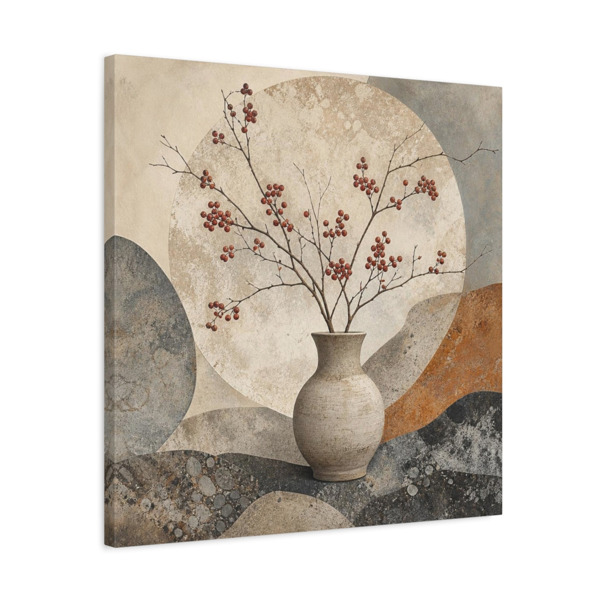 Side Mockup 4. Scandinavian Stoneware Vase shown as canvas print