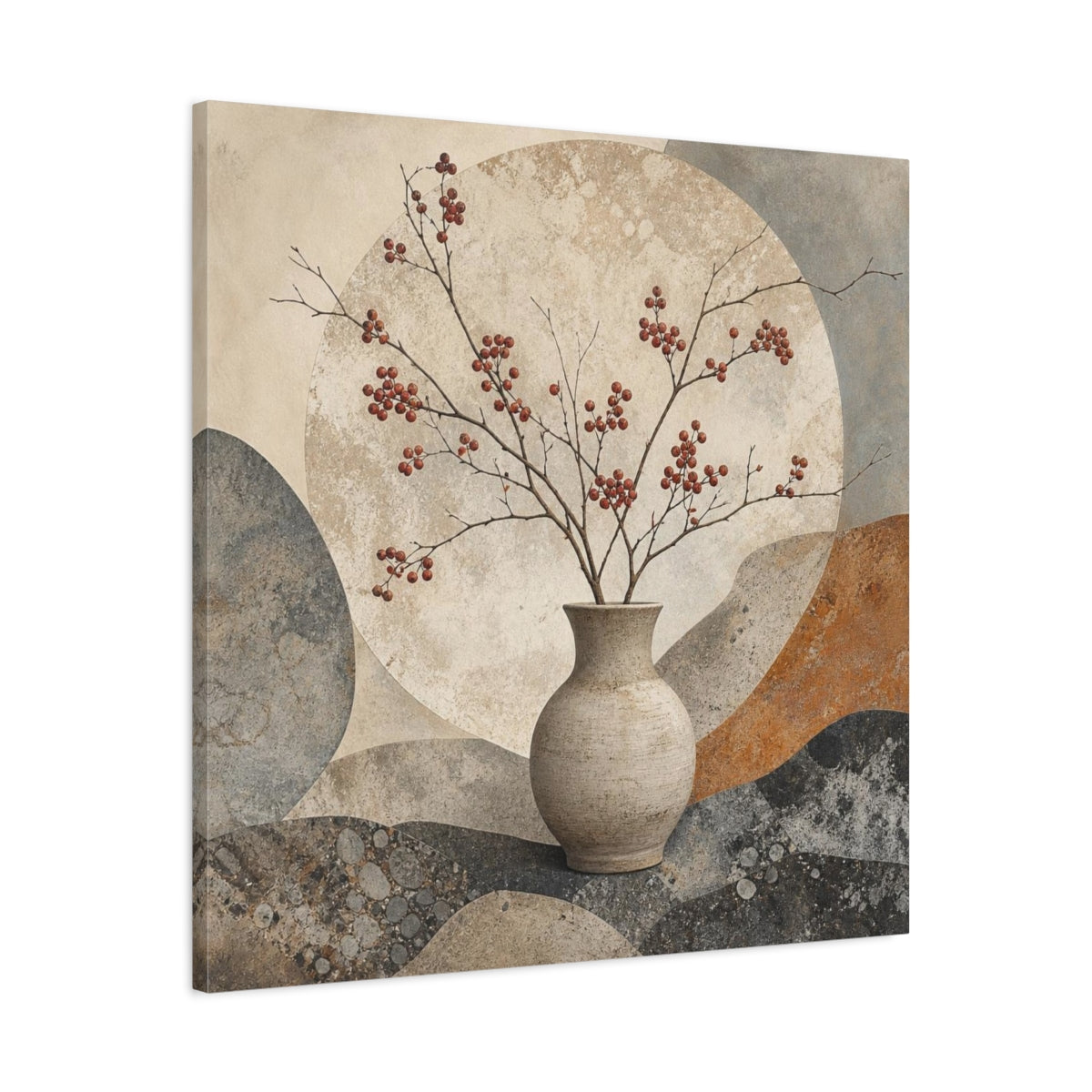 Side Mockup 3. Scandinavian Stoneware Vase shown as canvas print