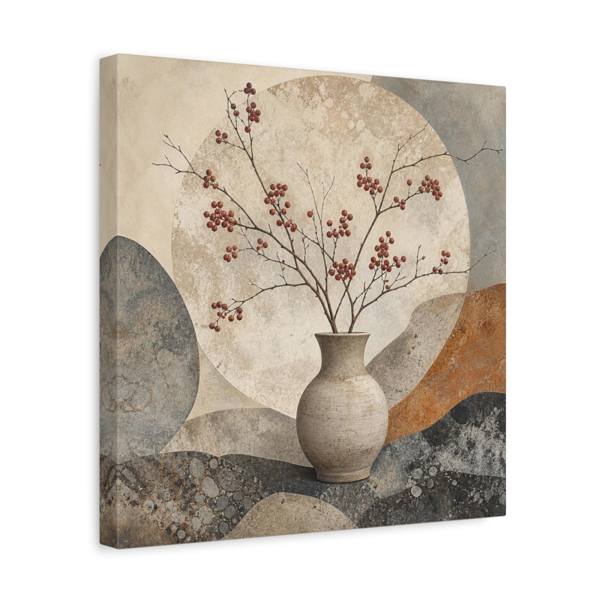 Side Mockup 7. Scandinavian Stoneware Vase shown as canvas print
