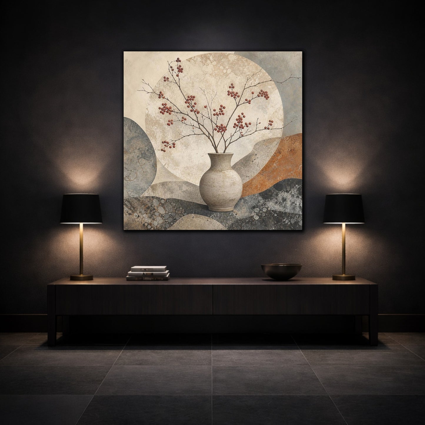 Mockup 3. Scandinavian Stoneware Vase shown as canvas print