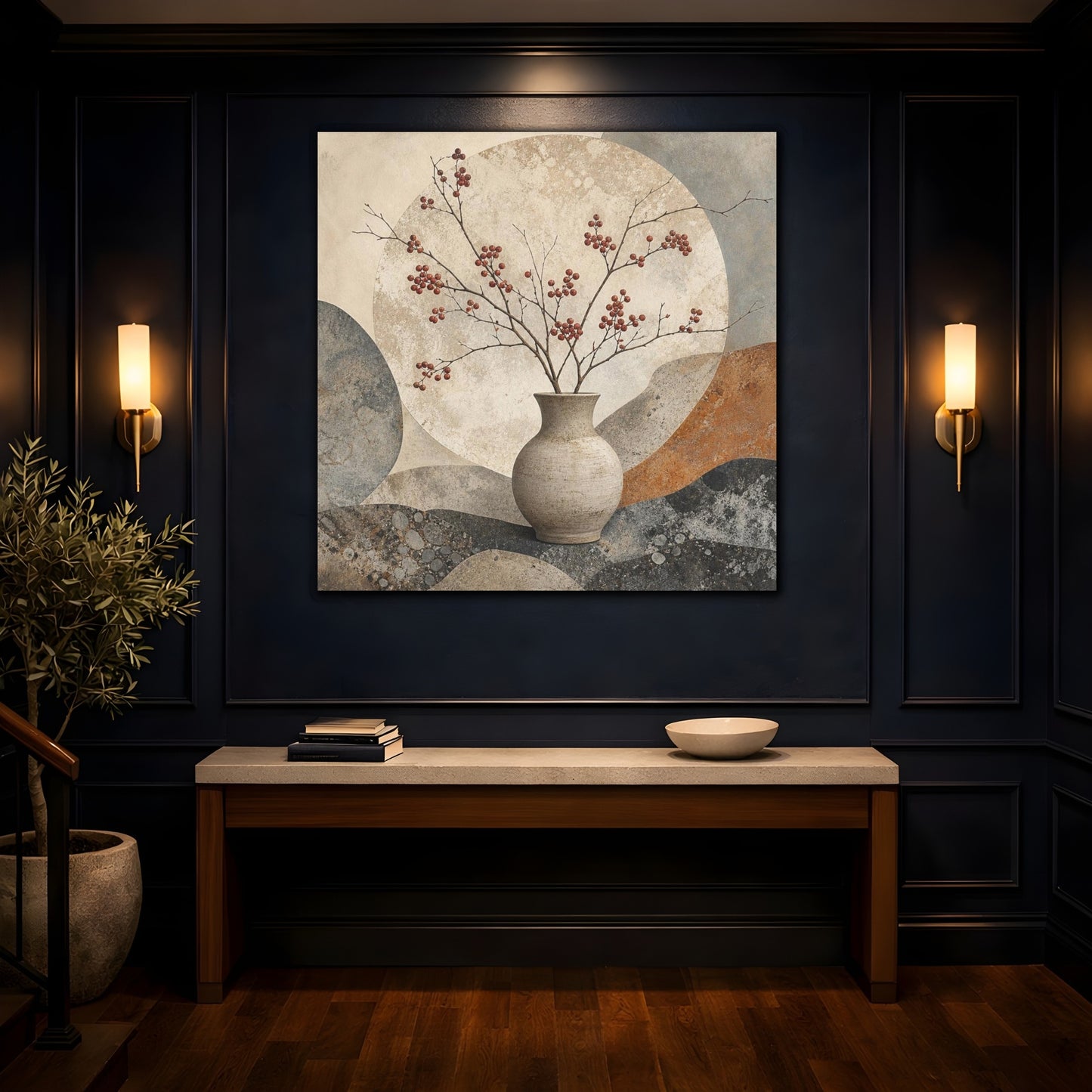Mockup 4. Scandinavian Stoneware Vase shown as canvas print