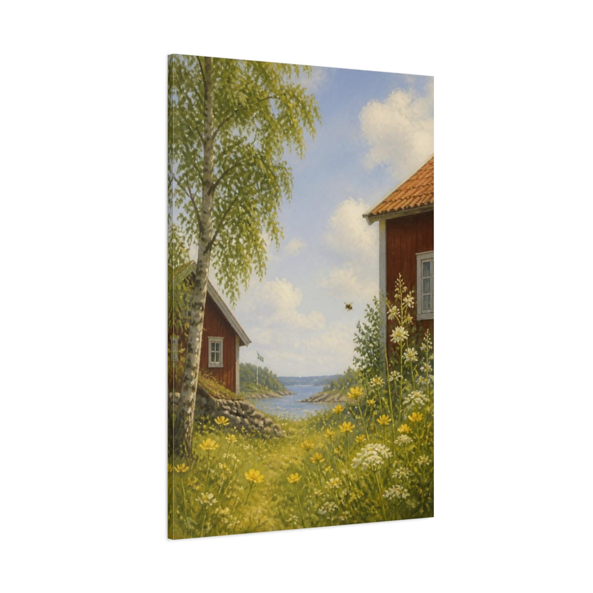 Side Mockup 1. Scandinavian Summer Meadow shown as canvas print