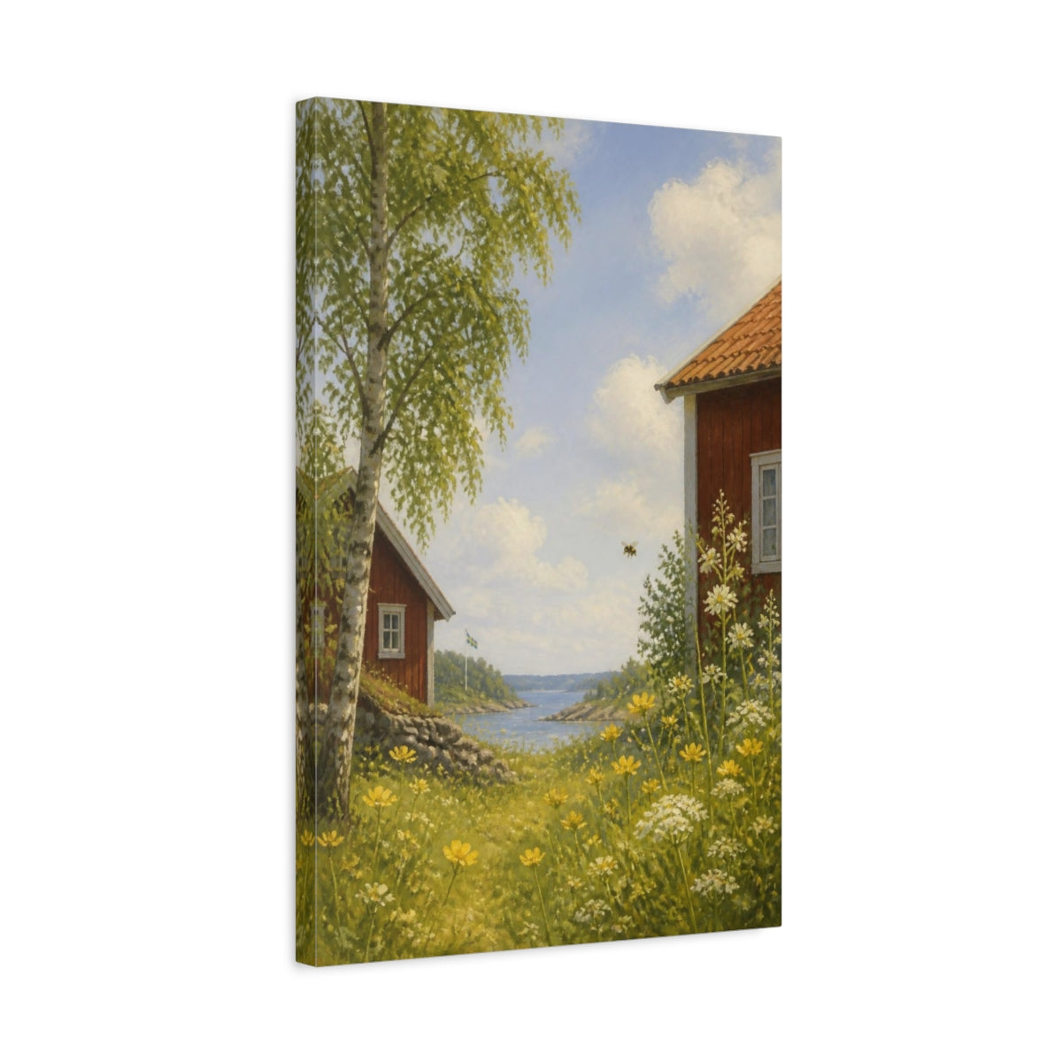 Side Mockup 3. Scandinavian Summer Meadow shown as canvas print