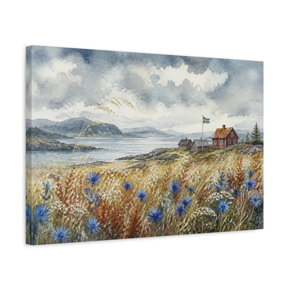 Side Mockup 3. Scandinavian Wildflower Meadow shown as canvas print