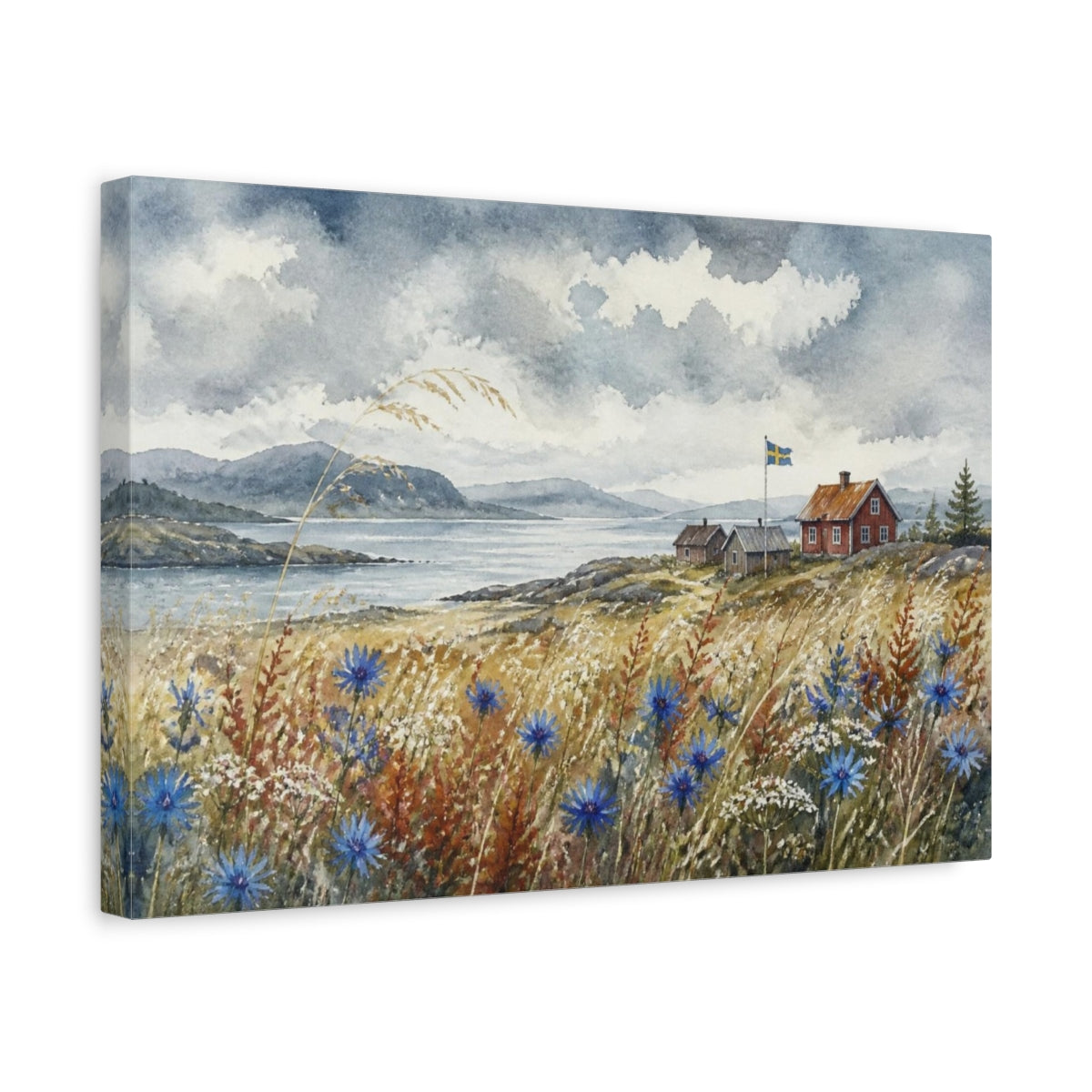 Side Mockup 4. Scandinavian Wildflower Meadow shown as canvas print