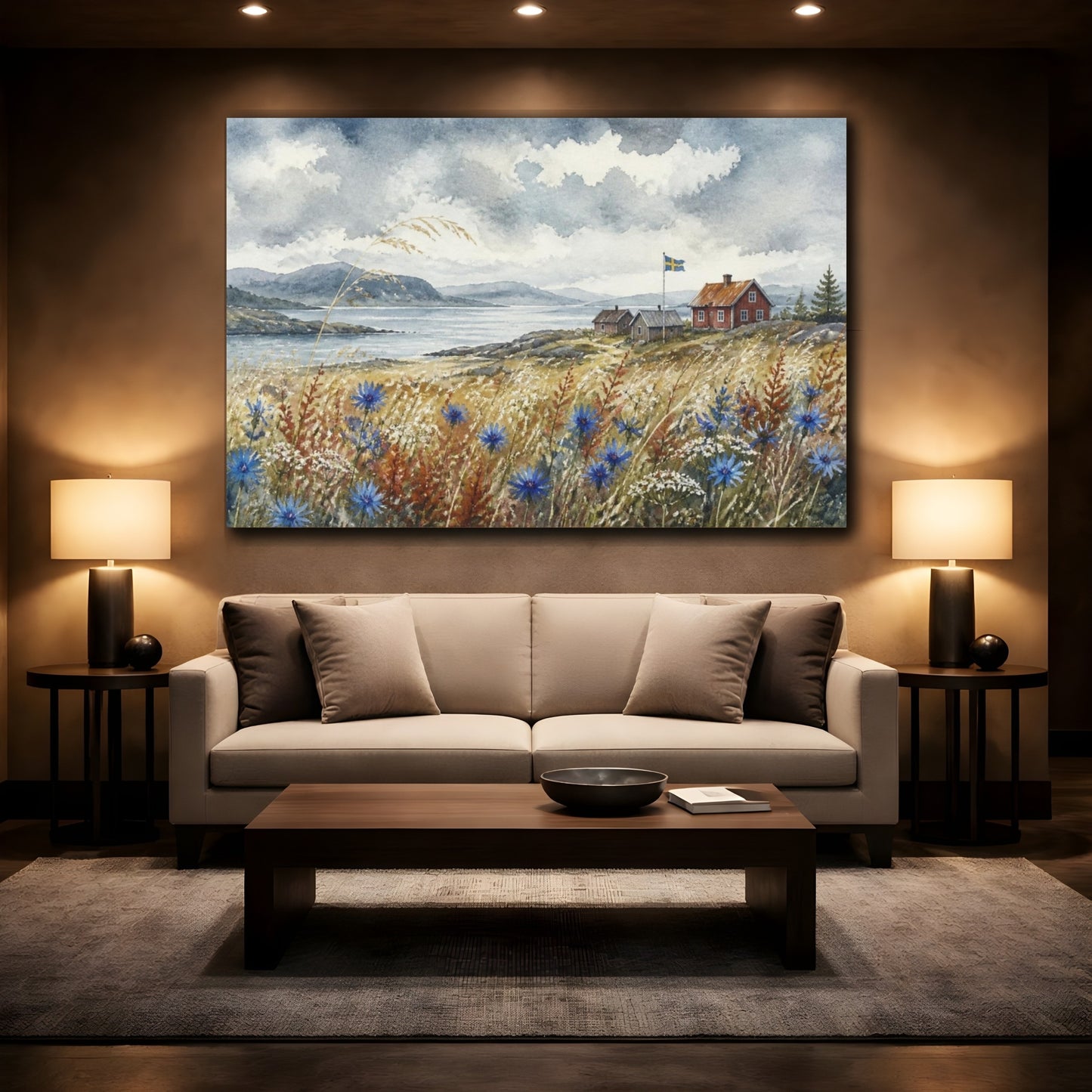 Mockup 2. Scandinavian Wildflower Meadow shown as canvas print
