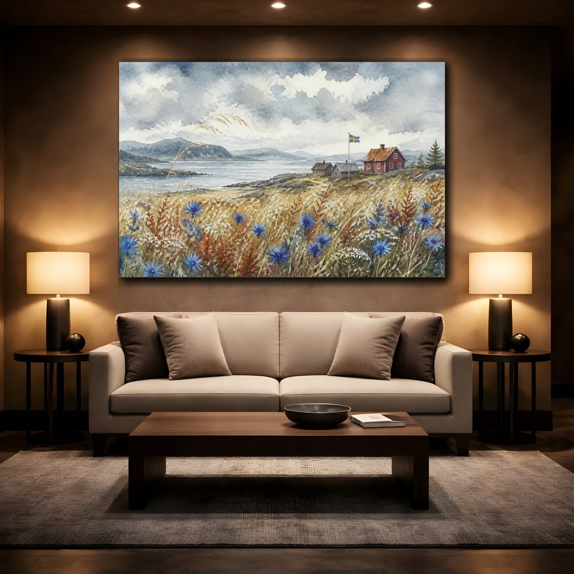 Mockup 2. Scandinavian Wildflower Meadow shown as canvas print