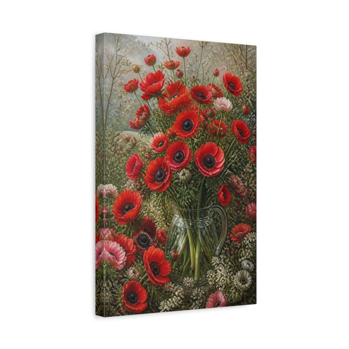 Side Mockup 4. Scarlet Anemone Flowers shown as canvas print
