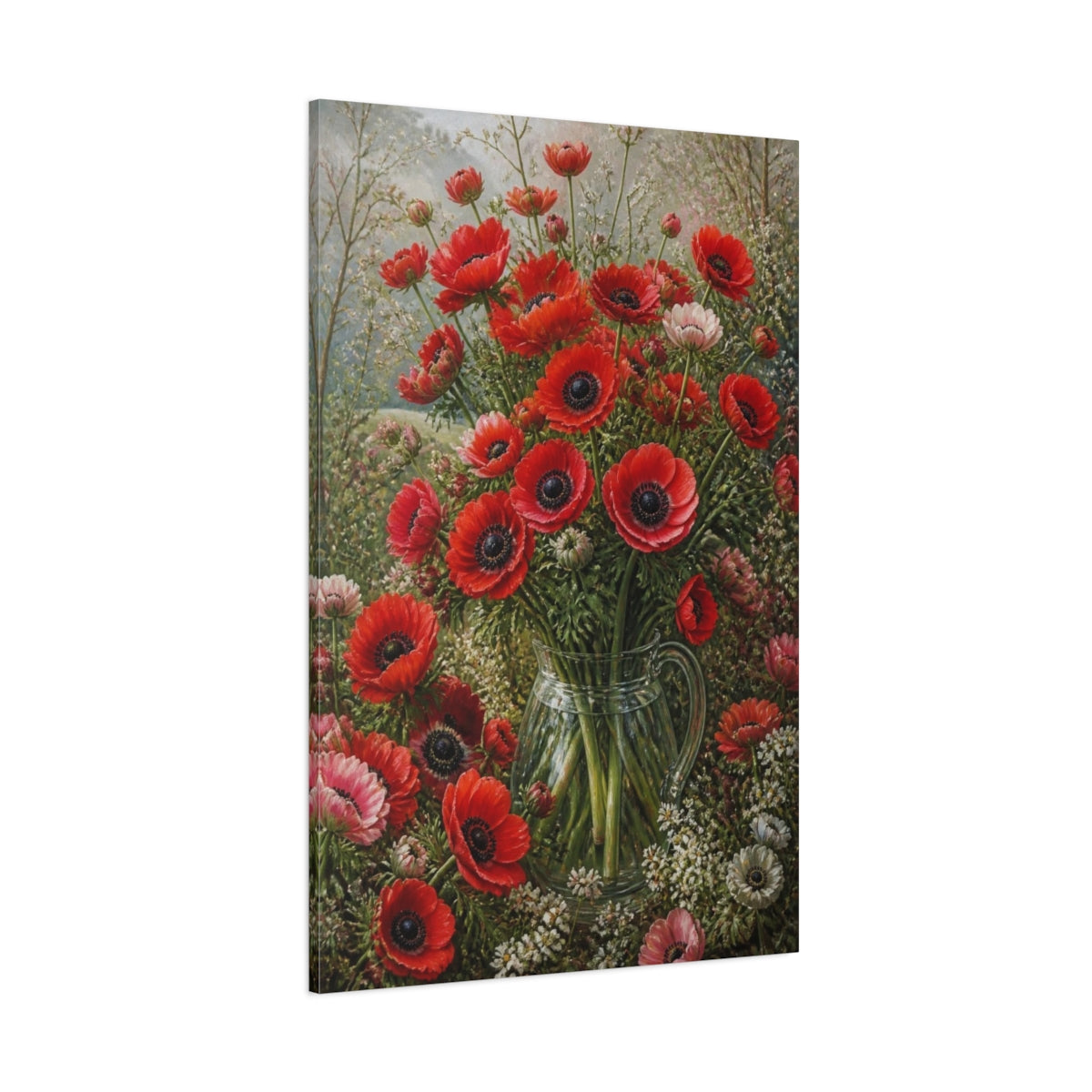 Side Mockup 1. Scarlet Anemone Flowers shown as canvas print