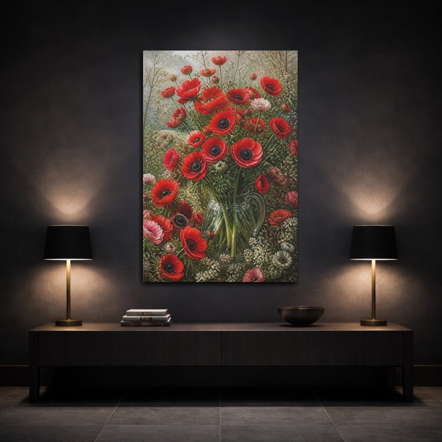 Mockup 3. Scarlet Anemone Flowers shown as canvas print