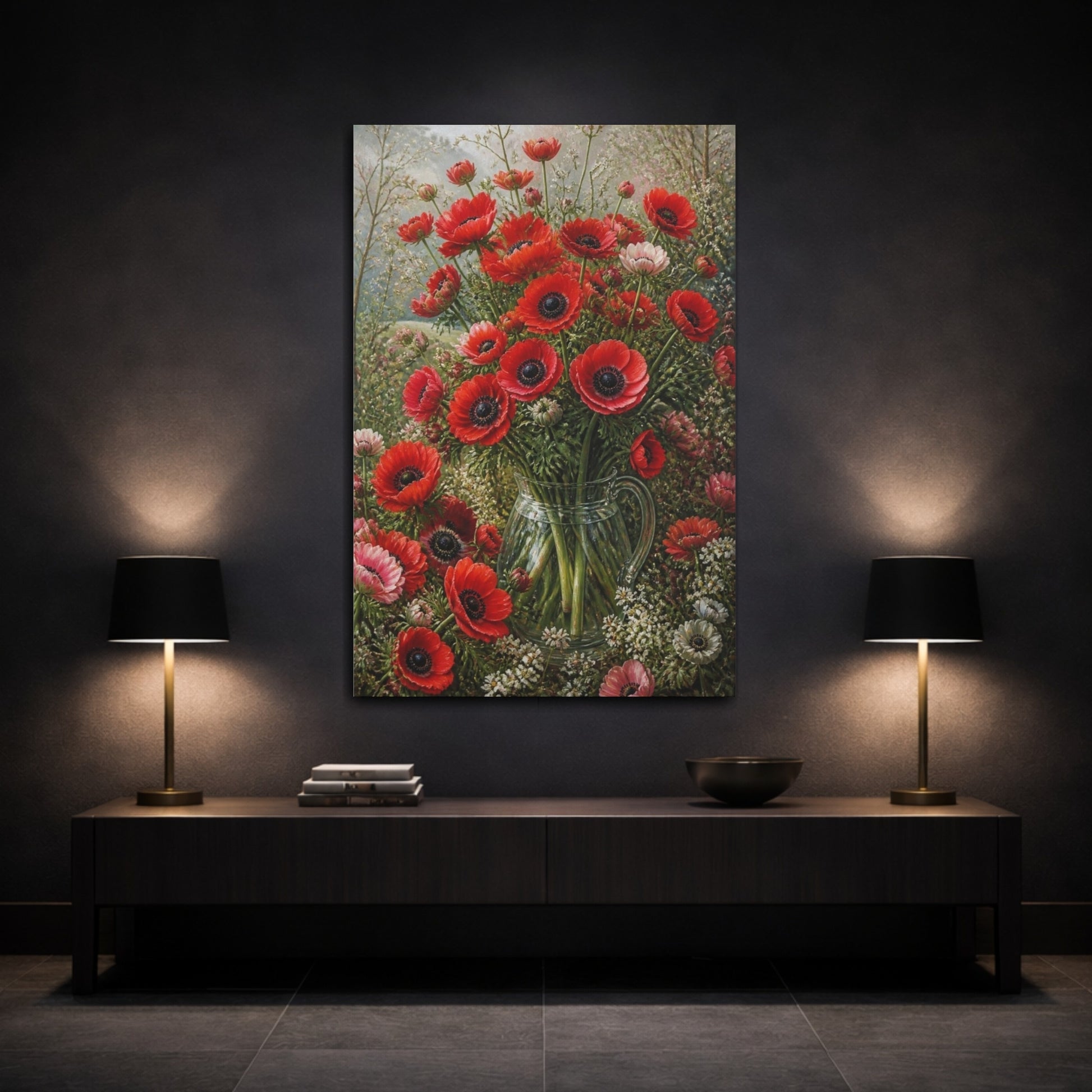 Mockup 3. Scarlet Anemone Flowers shown as canvas print