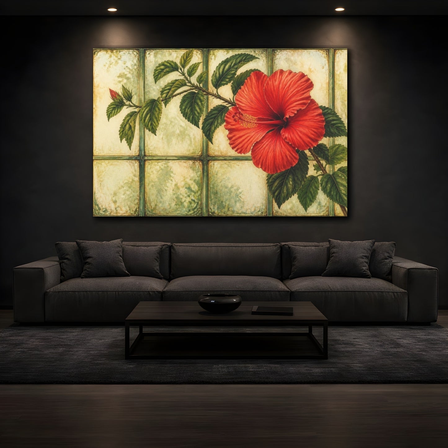 Mockup 3. Scarlet Hibiscus On Glass shown as canvas print