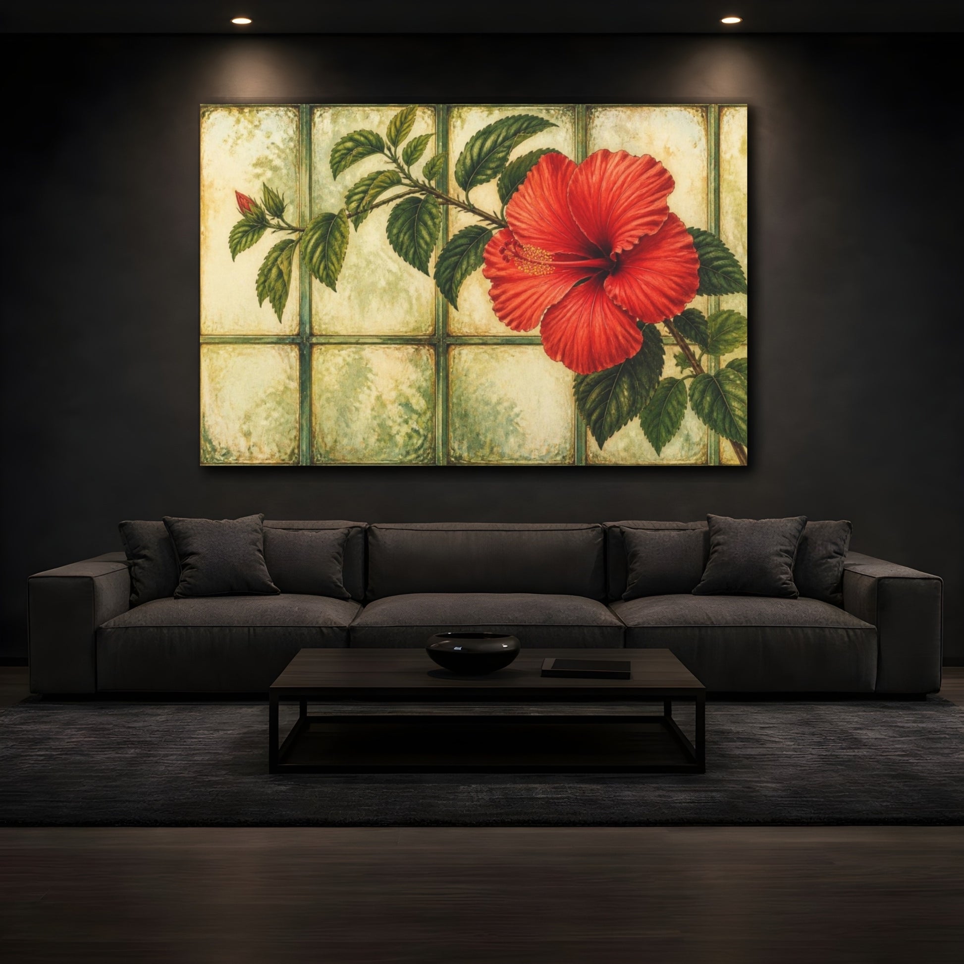 Mockup 3. Scarlet Hibiscus On Glass shown as canvas print