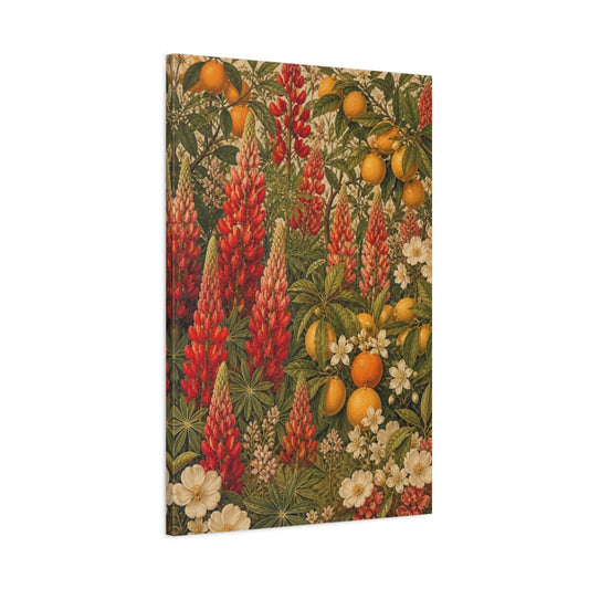 Main Mockup. Scarlet Lupines And Citrus shown as canvas print