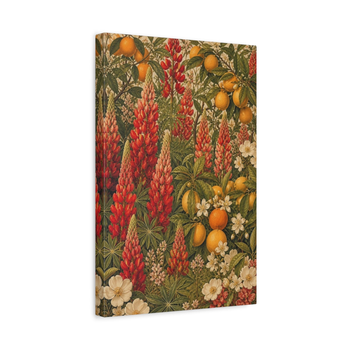 Side Mockup 4. Scarlet Lupines And Citrus shown as canvas print