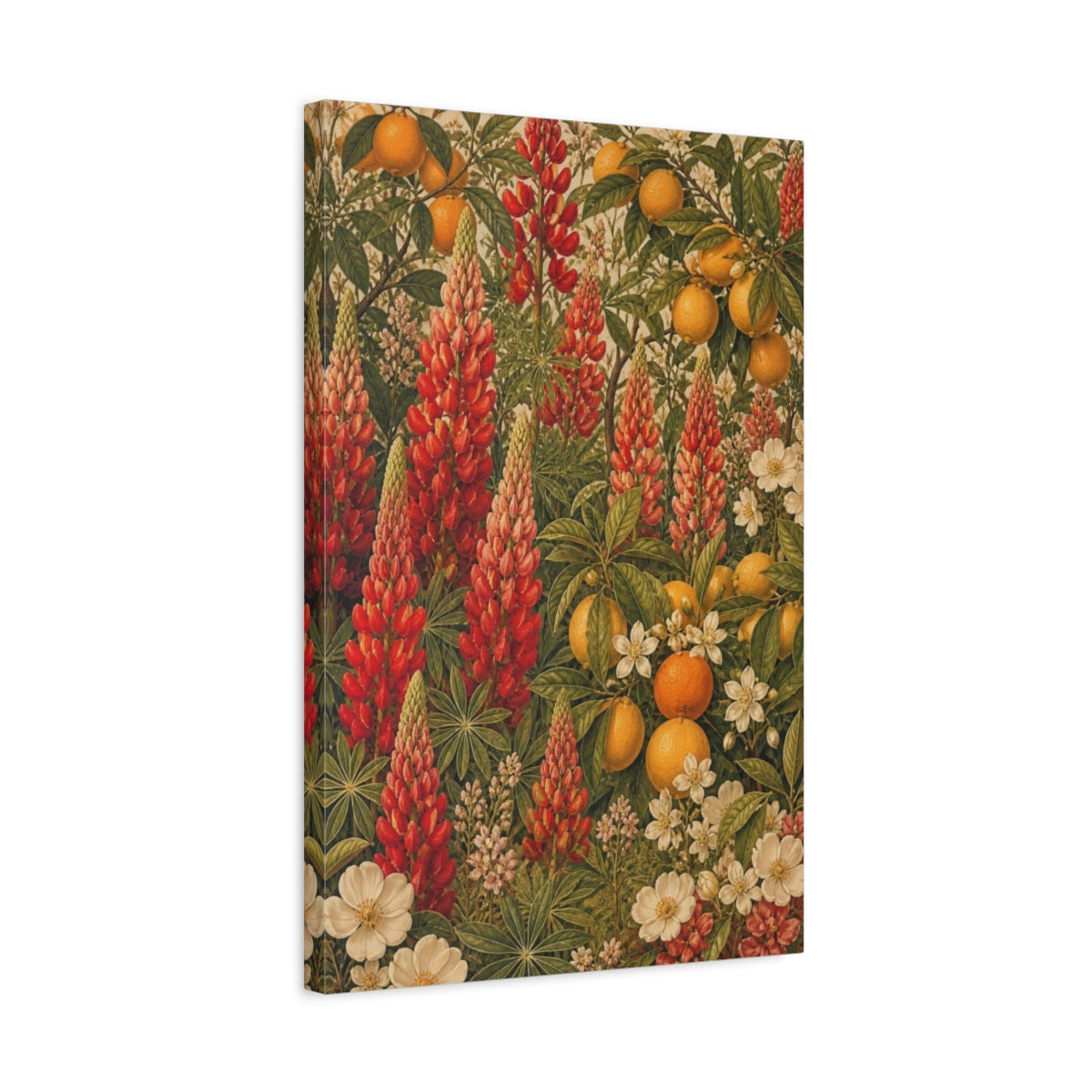 Side Mockup 3. Scarlet Lupines And Citrus shown as canvas print