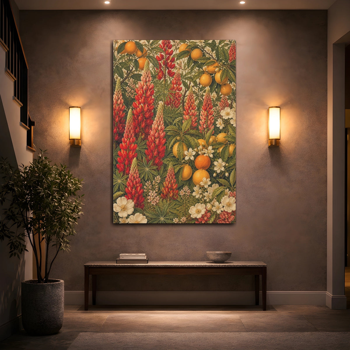 Mockup 2. Scarlet Lupines And Citrus shown as canvas print