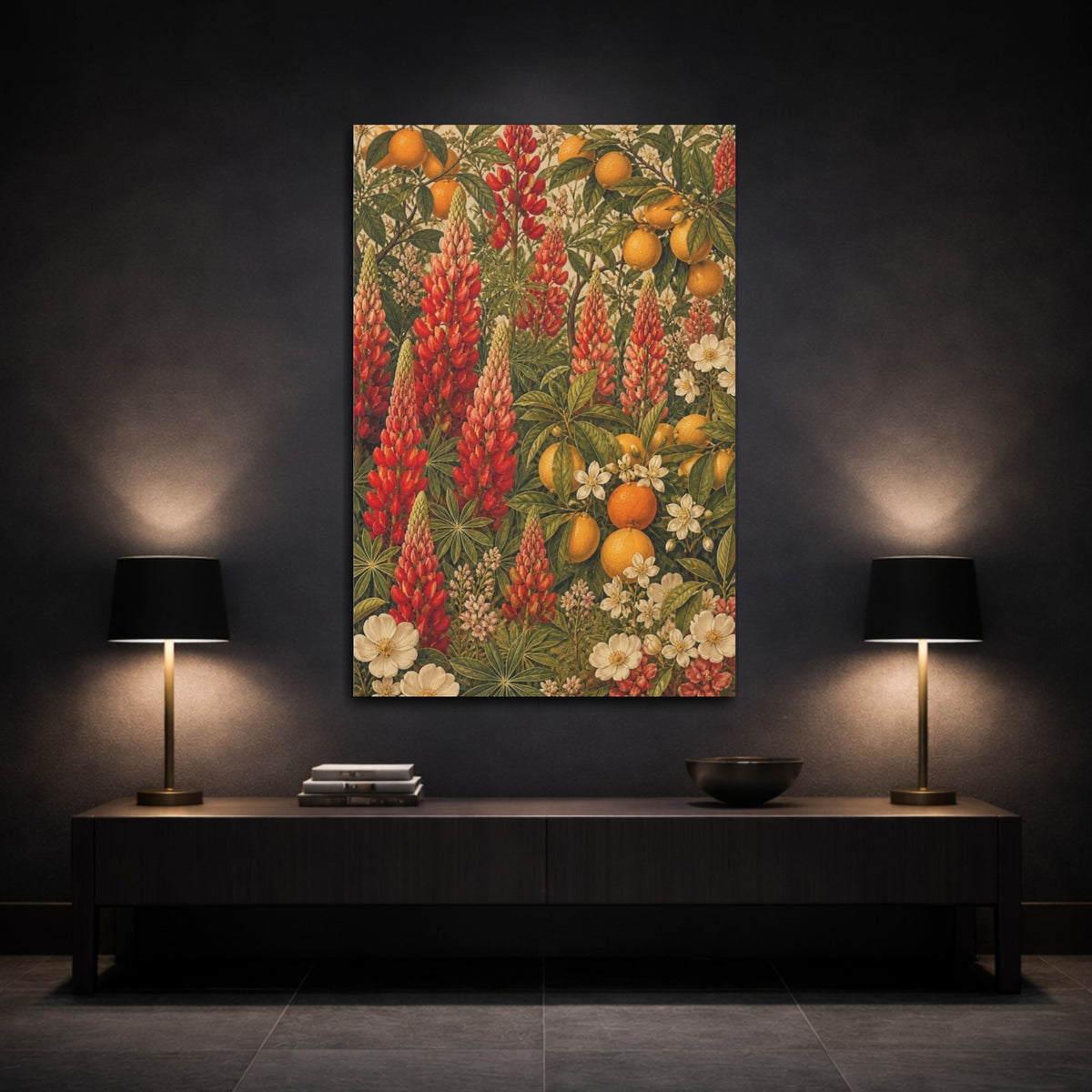 Mockup 3. Scarlet Lupines And Citrus shown as canvas print