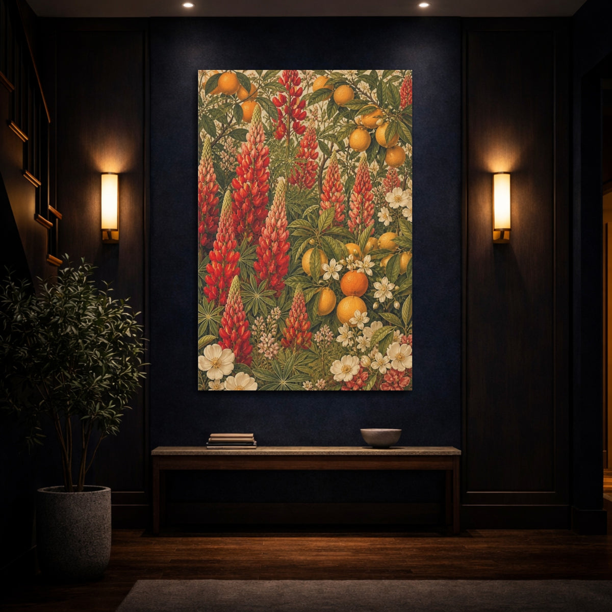 Mockup 4. Scarlet Lupines And Citrus shown as canvas print