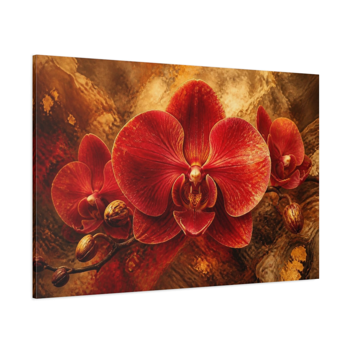 Side Mockup 1. Scarlet Orchid Floral Elegance shown as canvas print